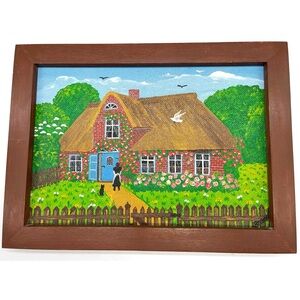 vintage wood framed oil painting original Artist Signed Germany Figurative Art